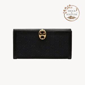 Gucci Black GG Canvas and Leather Continental Wallet with Vintage Clasp✨